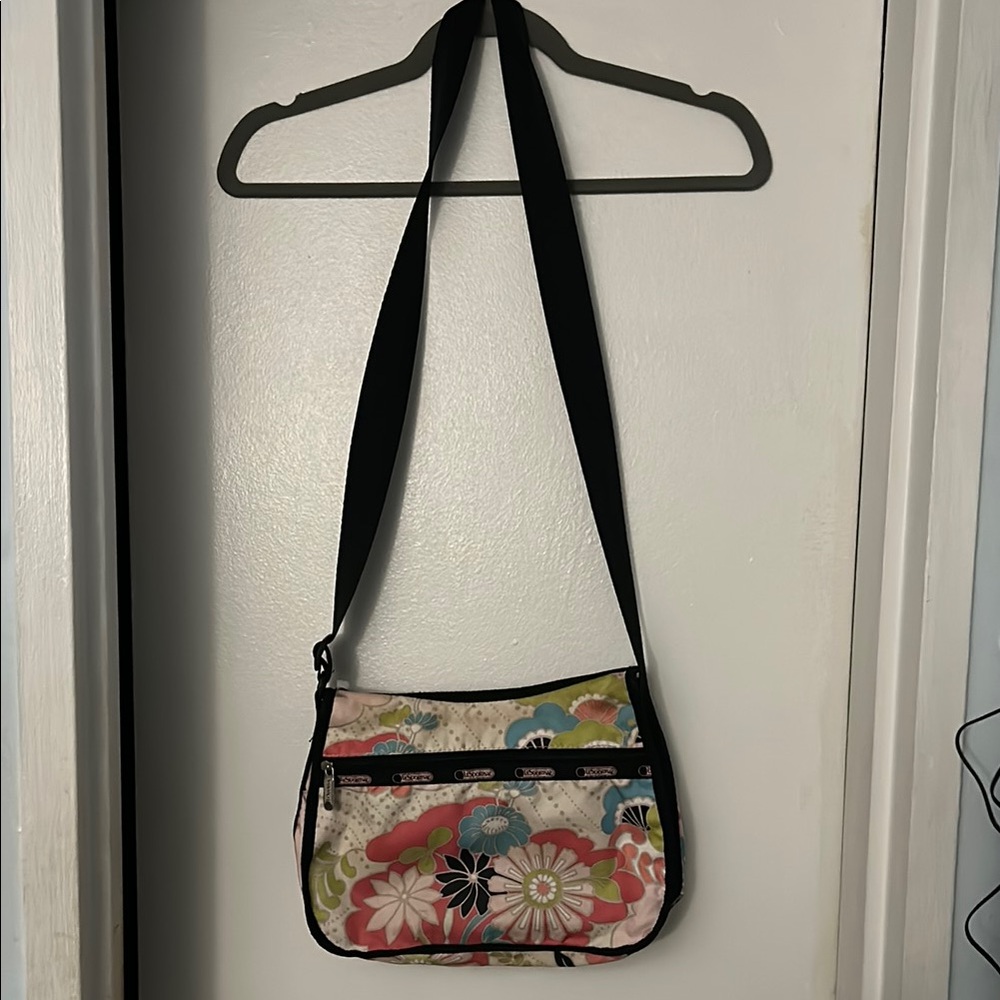 Lesportsac Pink and Green Crossbody Bag with Floral Design